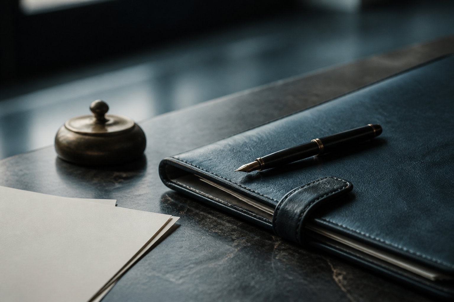 Carpeta de trabajo jurídico sobre una mesa